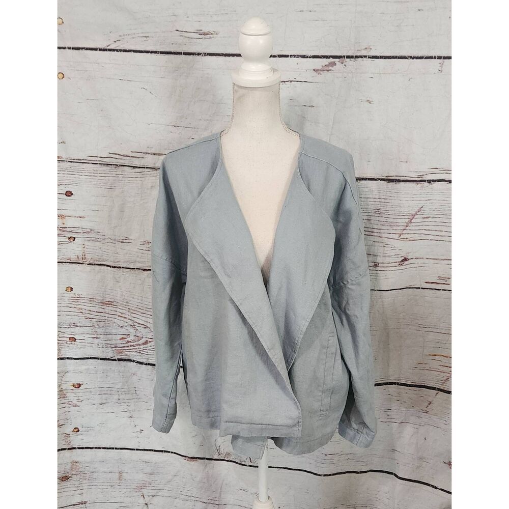 Eileen Fisher Heavy Organic Linen Drape Front Blazer/Jacket Size Large